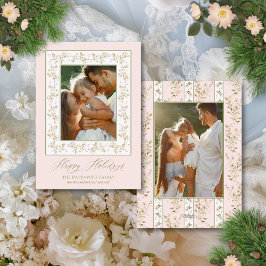 2フォトピンクフローラコテージコアクリスマスホリデー シーズンカード