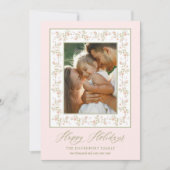 2フォトピンクフローラコテージコアクリスマスホリデー シーズンカード (正面)