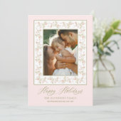 2フォトピンクフローラコテージコアクリスマスホリデー シーズンカード (スタンド正面)