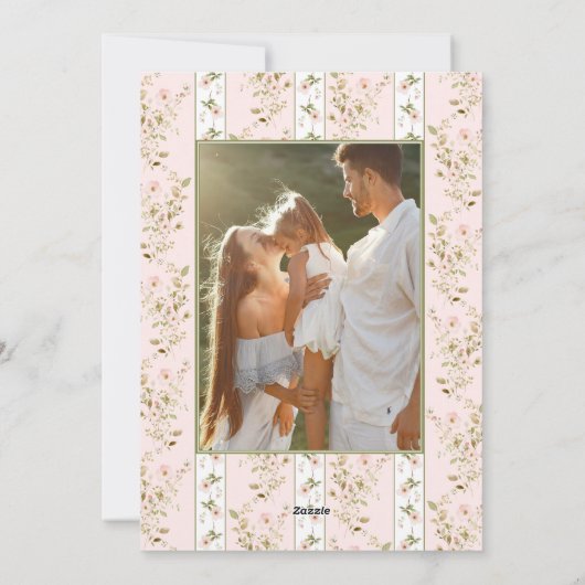 2フォトピンクフローラコテージコアクリスマスホリデー シーズンカード (裏面)