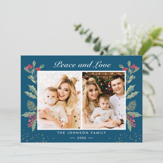 2フォトピースとラブベリーフローラクリスマス シーズンカード (スタンド正面)