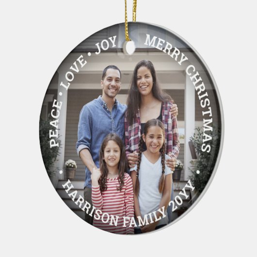 2フォトピースラブジョイメリークリスマスオーバーレイシンプル セラミックオーナメント (左)