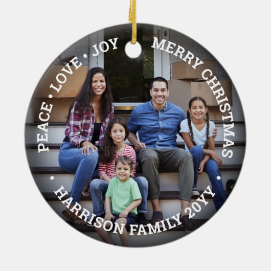 2フォトピースラブジョイメリークリスマスオーバーレイシンプル セラミックオーナメント (裏面)