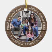 2フォトピースラブジョイメリークリスマスフェイクウッド セラミックオーナメント (正面)