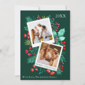 2フォトファミリークリスマスカード水色の葉 シーズンカード (正面)