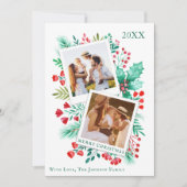 2フォトファミリークリスマスカード水色の葉 シーズンカード (正面)