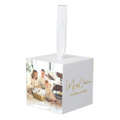 2フォトファミリーシンプルクリスマスホリデー キューブオーナメント (正面アングル)