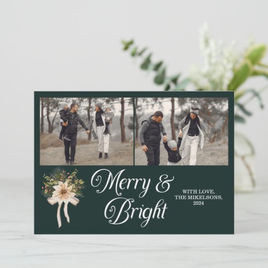 2フォトファミリーメリーと明るいクリスマス シーズンカード (スタンド正面)