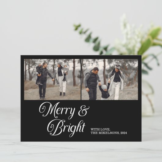 2フォトファミリーメリーと明るいクリスマス シーズンカード (スタンド正面)