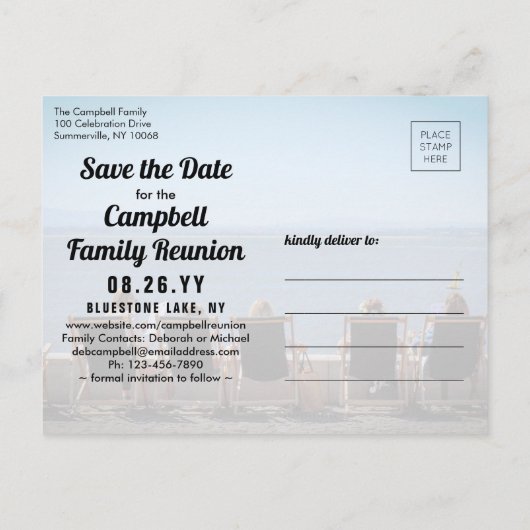 2フォトファミリー懇親会パーティーピクニック日付を保存 案内ポストカード (裏面)