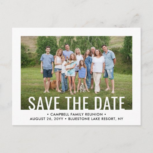 2フォトファミリー懇親会パーティーピクニック日付を保存 案内ポストカード (正面)