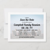 2フォトファミリ懇親会パーティーモダンスクリプエレガントト セーブザデート (裏面)