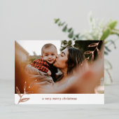 2フォトフォイル葉シンプルの家族のクリスマス 箔シーズンカード (立ち正面)