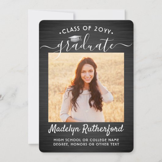 2フォトブラシ付き白黒スクリプトの卒業 案内状 (正面)