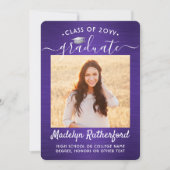 2フォトブラシ付き紫と白のスクリプトの卒業 案内状 (正面)