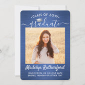 2フォトブラシ付き青と白のスクリプト卒業 案内状 (正面)