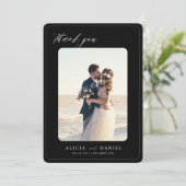 2フォトブラックとホワイトのエレガントな結婚式 サンキューカード (スタンド正面)