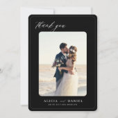 2フォトブラックとホワイトのエレガントな結婚式 サンキューカード (正面)