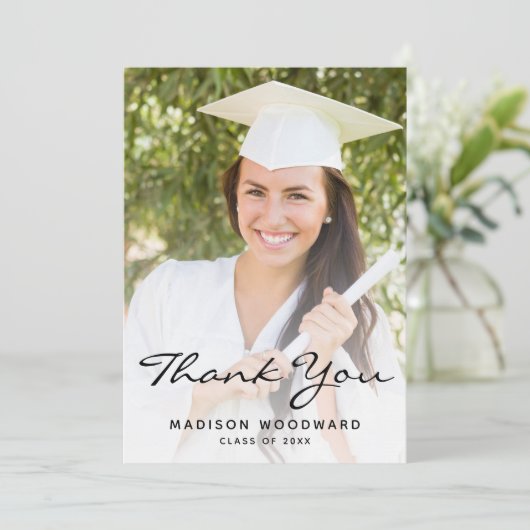 2フォトブラックスクリプトの卒業サンキューカード 招待状 (スタンド正面)