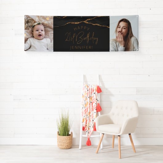 2フォトブラック金ゴールドアゲート21歳の誕生日 横断幕 (インサイチュ)
