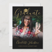 2フォトブラック金ゴールドスクリプト写真卒業パーティー 招待状 (正面)