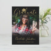 2フォトブラック金ゴールドスクリプト写真卒業パーティー 招待状 (スタンド正面)