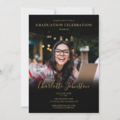 2フォトブラック金ゴールドスクリプト写真卒業パーティー 招待状 (裏面)