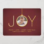 2フォトブルゴーニュモダンジョークリスマスオーナメント 箔シーズンカード (正面)