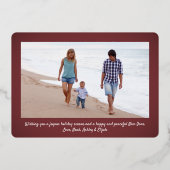 2フォトブルゴーニュモダンジョークリスマスオーナメント 箔シーズンカード (裏面)