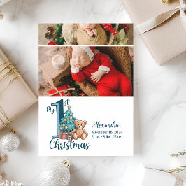 2フォトブルーテディベビー1stクリスマス シーズンカード