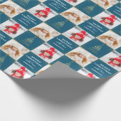 2フォトブルーパーソナライズされた金ゴールドクリスマスホリデー ラッピングペーパー (角)