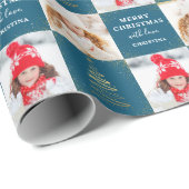 2フォトブルーパーソナライズされた金ゴールドクリスマスホリデー ラッピングペーパー (ロールコーナー)