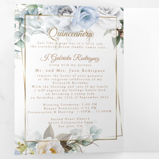 2フォトブルーピーニーミスカインスアニョストリフォールド 三つ折り招待状 (内部最初)