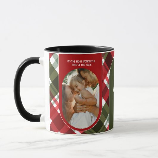 2フォトプレイドレッドグリーンクランスチュワートタータンチェックカスタム マグカップ (左)
