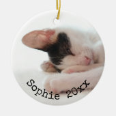 2フォトペットネーム&イヤーシンプルブラックタイポグラフィ セラミックオーナメント (正面)