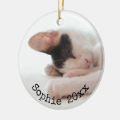 2フォトペットネーム&イヤーシンプルブラックタイポグラフィ セラミックオーナメント (左)