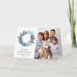 2フォトホリーベリーリースクリスマスグリーティング シーズンカード