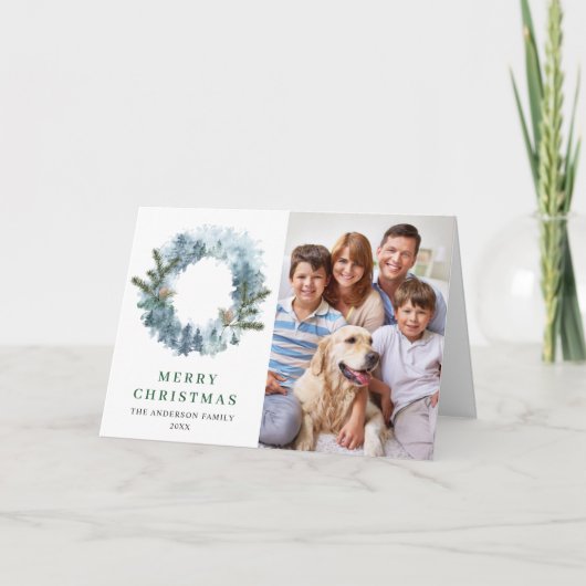 2フォトホリーベリーリースクリスマスグリーティング シーズンカード (正面)