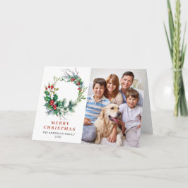 2フォトホリーベリーリースクリスマスグリーティング シーズンカード