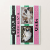 2フォトホームcatまたはdog add name black ジグソーパズル (縦)