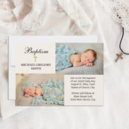 2フォトボーイガール金ゴールドクロス宗教バプテスマ 招待状