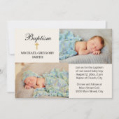 2フォトボーイガール金ゴールドクロス宗教バプテスマ 招待状 (正面)