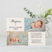 2フォトボーイガール金ゴールドクロス宗教バプテスマ 招待状 (スタンド正面)