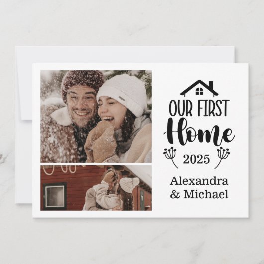2フォトミニマリストクリスマスファースト・ホーム シーズンカード (正面)