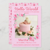 2フォトミニマリストハローワールド生まれたばかりの誕生 サンキューカード (正面/裏面)