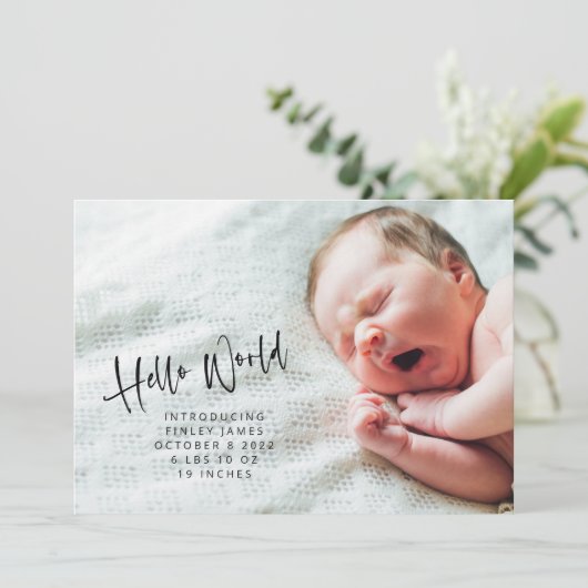 2フォトミニマリストハローワールド生まれたばかりの誕生 案内状 (スタンド正面)