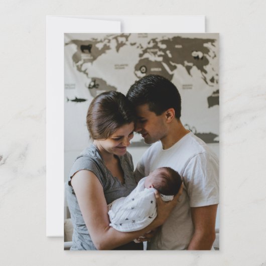 2フォトミニマリストハローワールド生まれたばかりの誕生 案内状 (裏面)