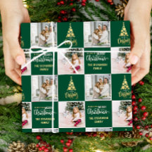 2フォトメリーエレガントクリスマス金ゴールドグリーン