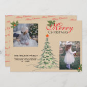 2フォトメリークリスマスと緑の枝 シーズンカード (正面/裏面)