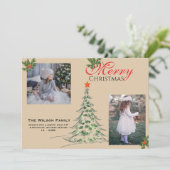 2フォトメリークリスマスと緑の枝 シーズンカード (スタンド正面)